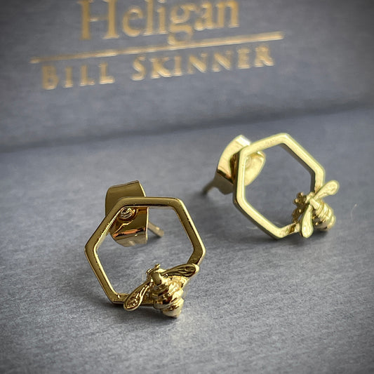 Hexagon Bee Studs - Gold