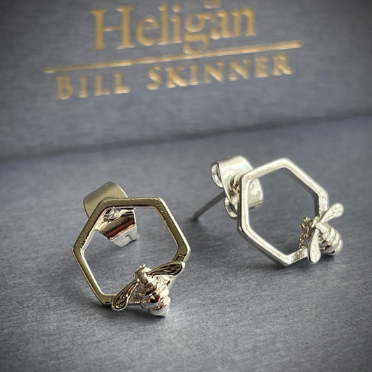 Hexagon Bee Studs - Silver