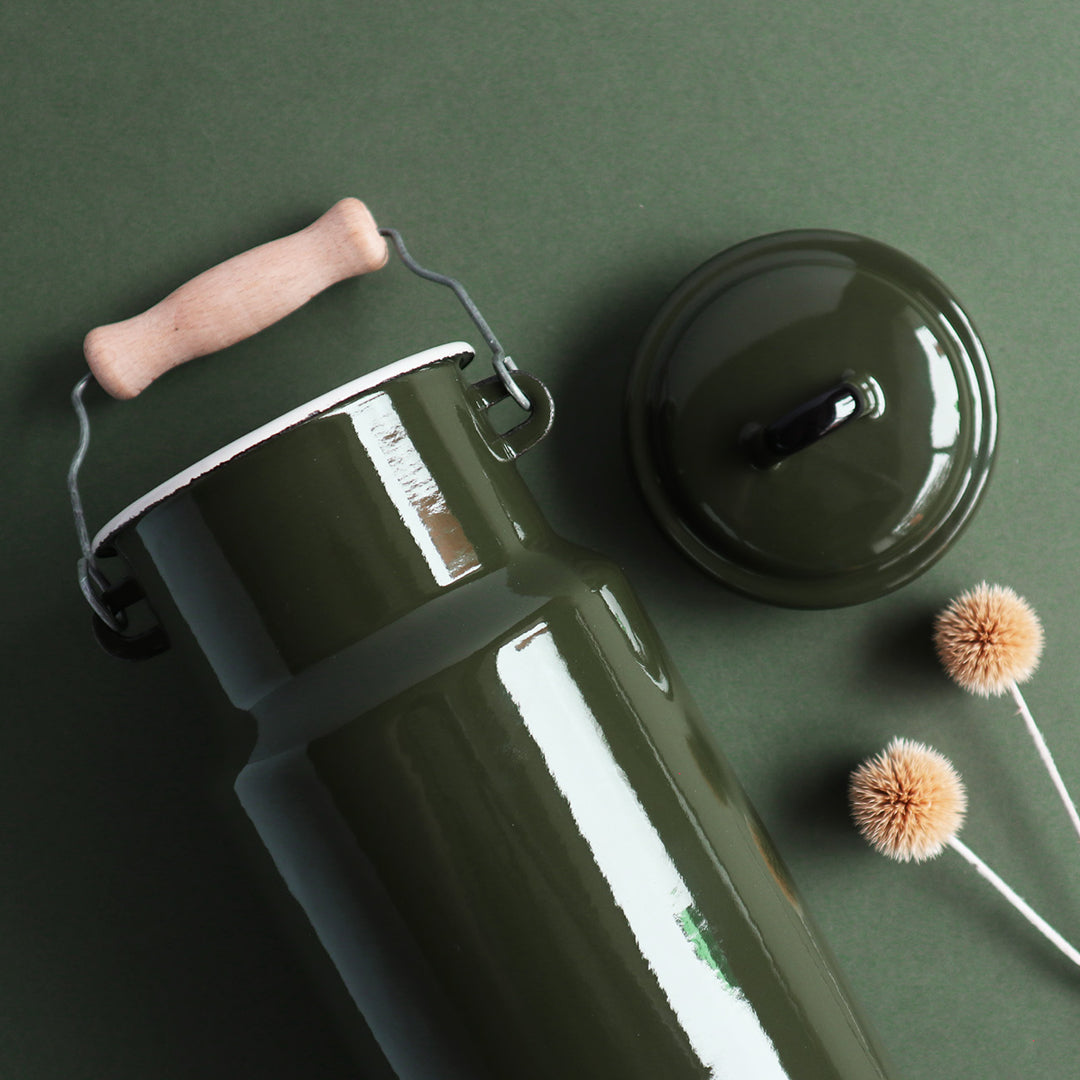 Heligan Enamel Milk Can - Forest Green
