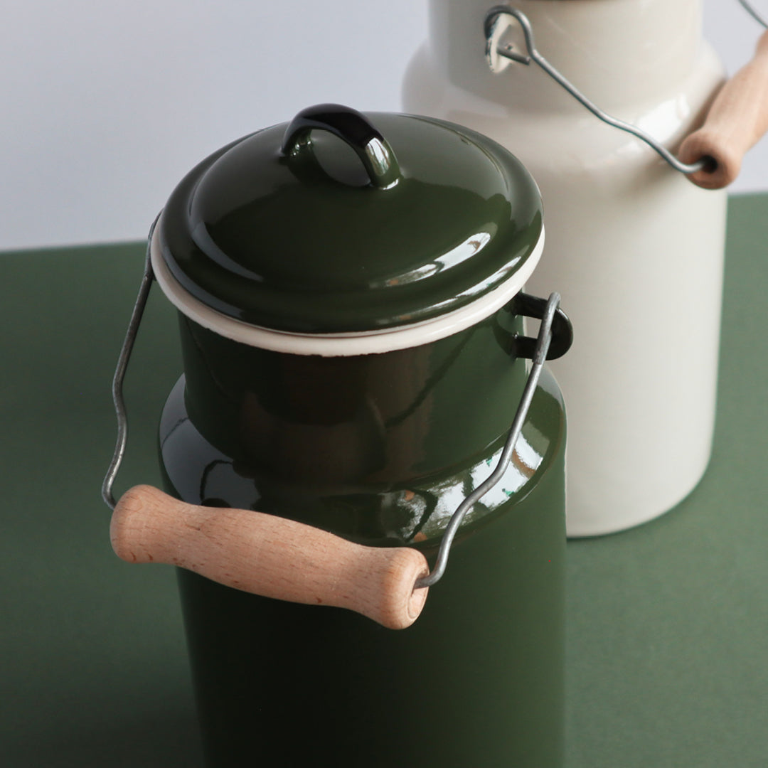 Heligan Enamel Milk Can - Forest Green