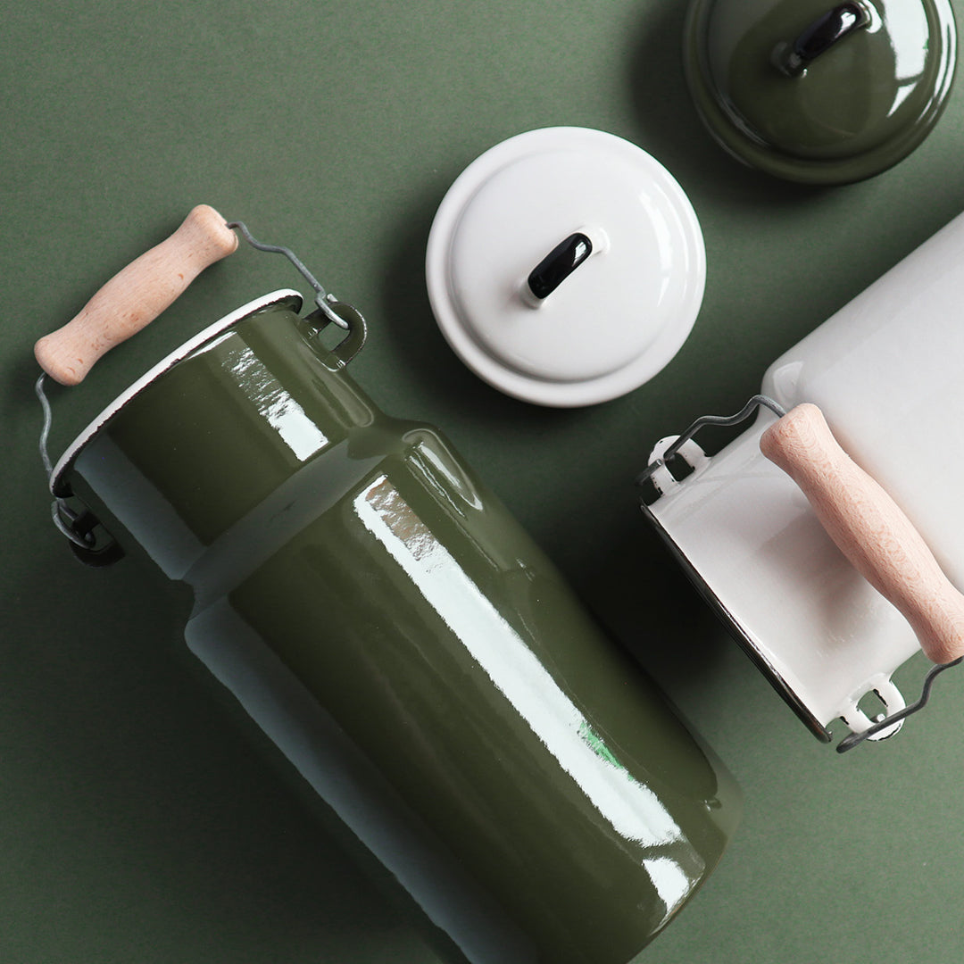 Heligan Enamel Milk Can - Forest Green