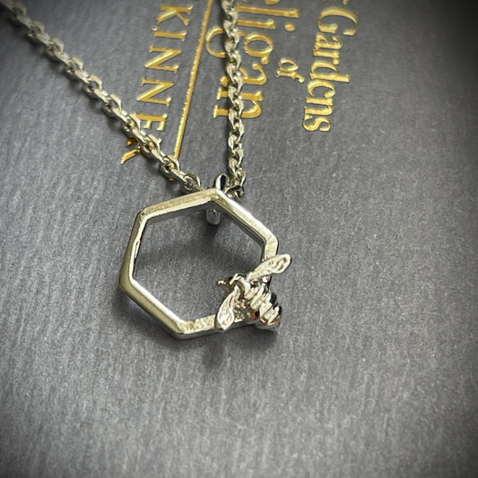 Hexagon Bee Pendant - Silver