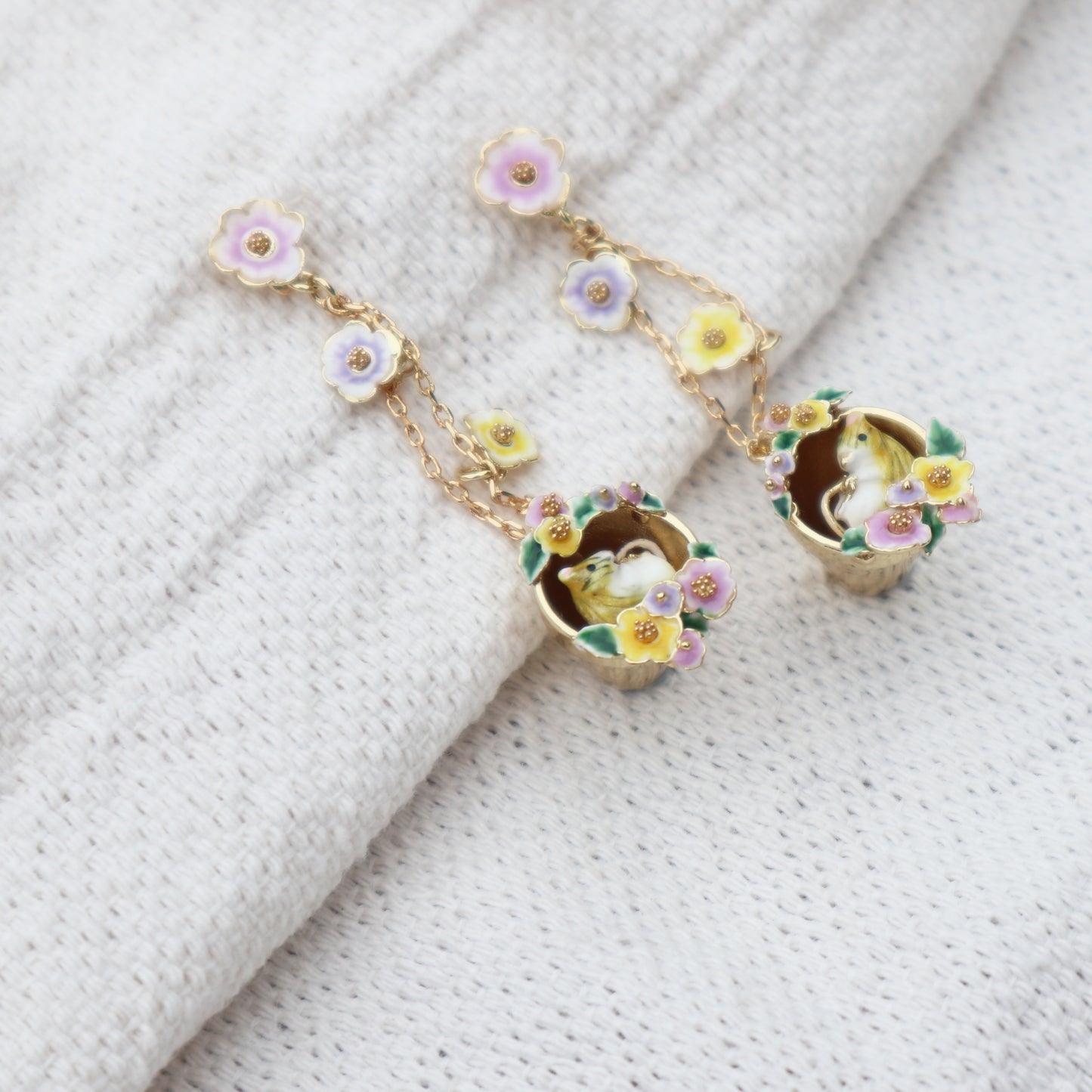 Dormouse in Flower Pot Drop Earrings