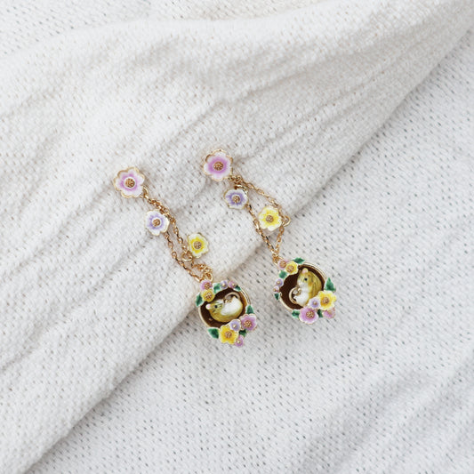 Dormouse in Flower Pot Drop Earrings