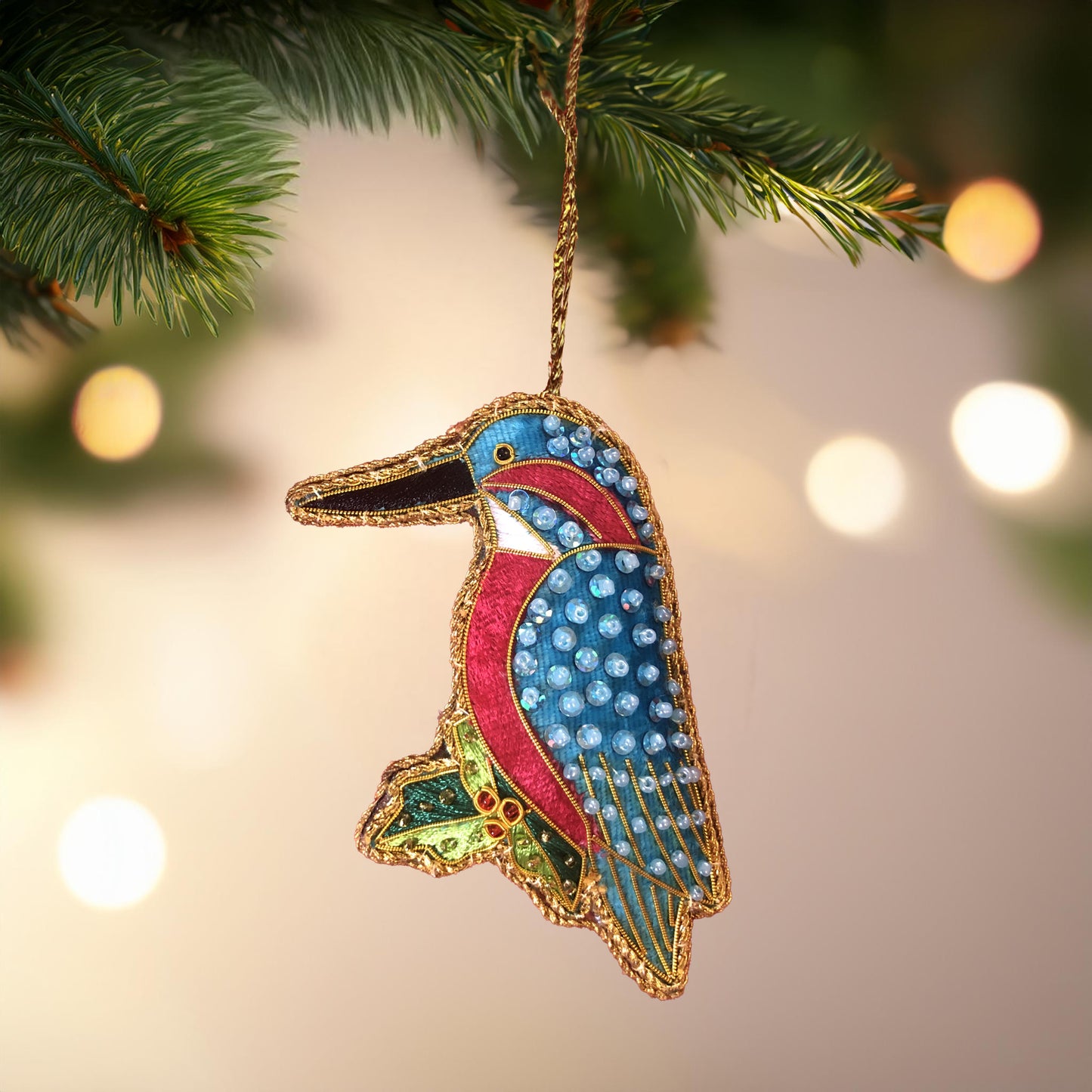 Kingfisher Embroidered Christmas Tree Decoration